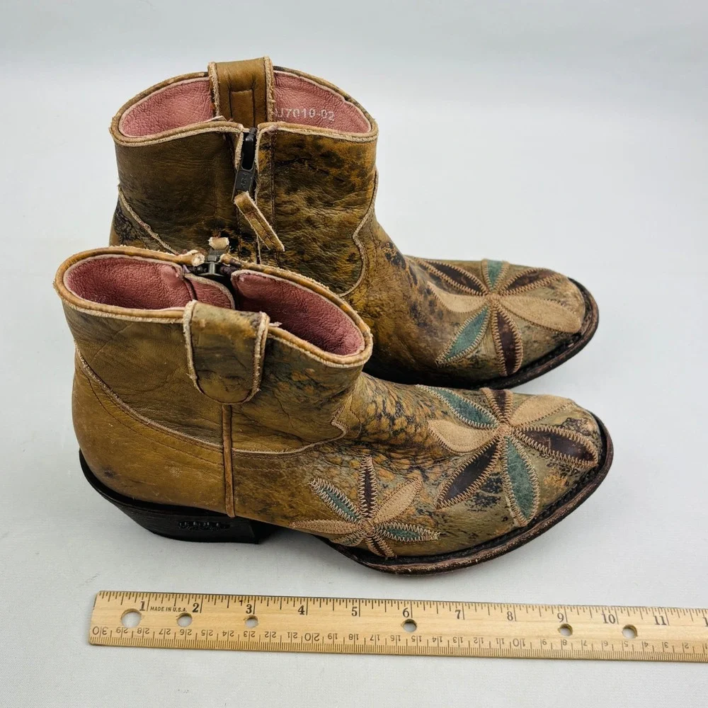 Miss Macie Pedal Pusher Western Ankle Boot Womens 8.5 Floral Leopard Distressed - Picture 13 of 14